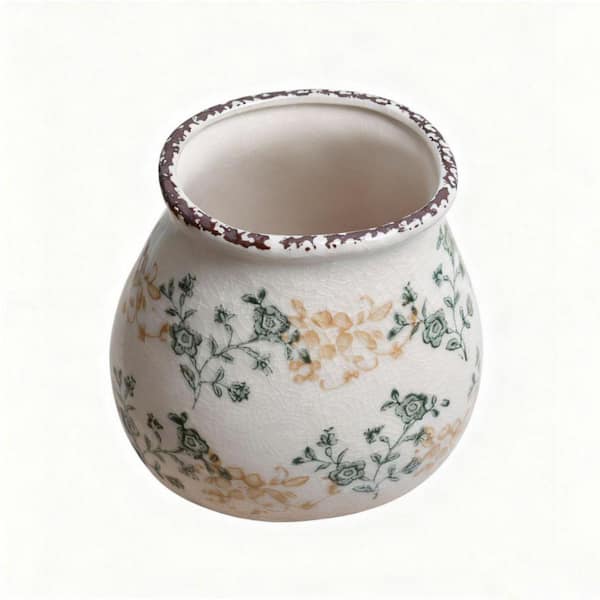 6 in. White Ceramic Round Vintage Flower Vase HDFJWXF2NZ - The