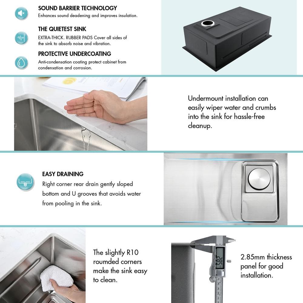 Akicon AK-U3219WS 32'' L Undermount Single Bowl Stainless Steel Kitchen Sink