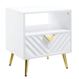 17 in. White Rectangle Wood End Table with Open Space