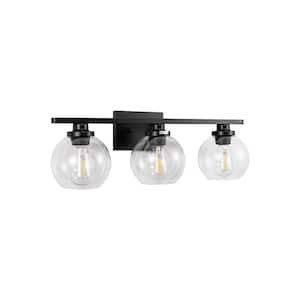 25 in. 3-Light Matte Black Bathroom Vanity Light, Modern Farmhouse Wall Sconce with Open Globe Glass Shades