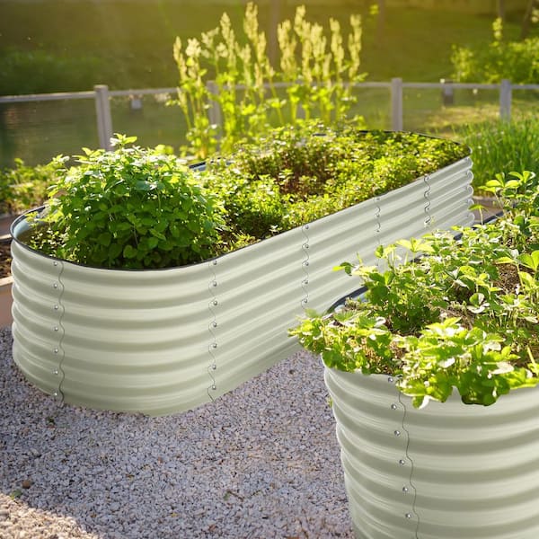 8 ft. x 2 ft. x 2 ft. Galvanized Raised Garden Bed 9-in-1 Planter Box Outdoor, Pearl White