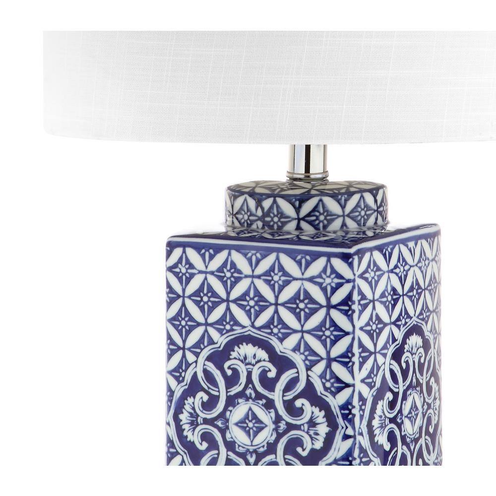 Chinoiserie Blue and White Ceramic 23" Table Lamp with Linen Shade