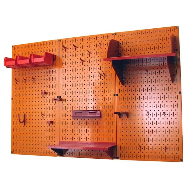 Wall Control 32 in. x 48 in. Metal Pegboard Standard Tool Storage Kit with Orange Pegboard and Red Peg Accessories