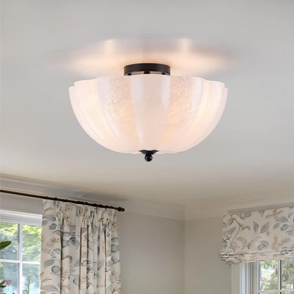 Dvorakova 15.94 in. 3-Light Black and White Bowl Semi-Flush Mount Ceiling Light with Glass Shade price history on PriceWatchPro