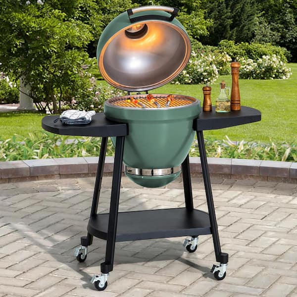 サンヨーe-jog Sunjoy Portable 20 in. Outdoor Charcoal Egg Grill Green Kamado