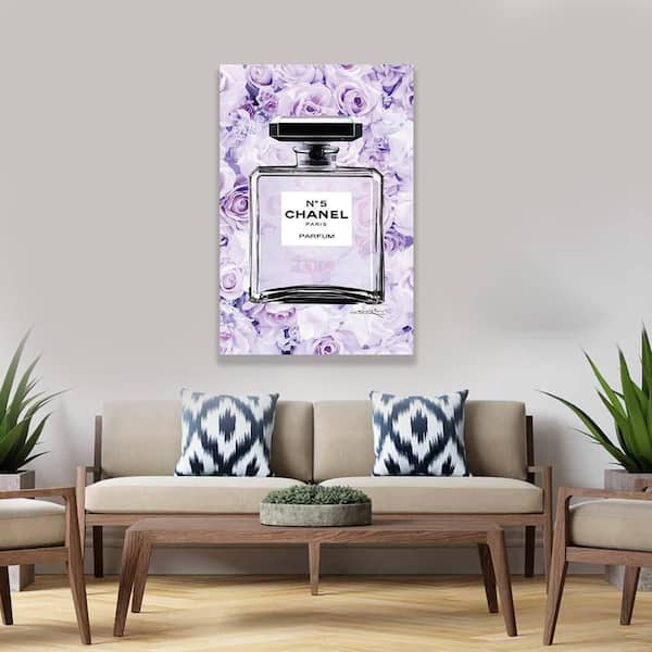 VENICE BEACH Collections Fashion Glam Bottle Floating in LAVENDAR ROSES by Fairchild Paris 1 Piece Unframed Canvas Drawing Print 20 in. x 30 in.