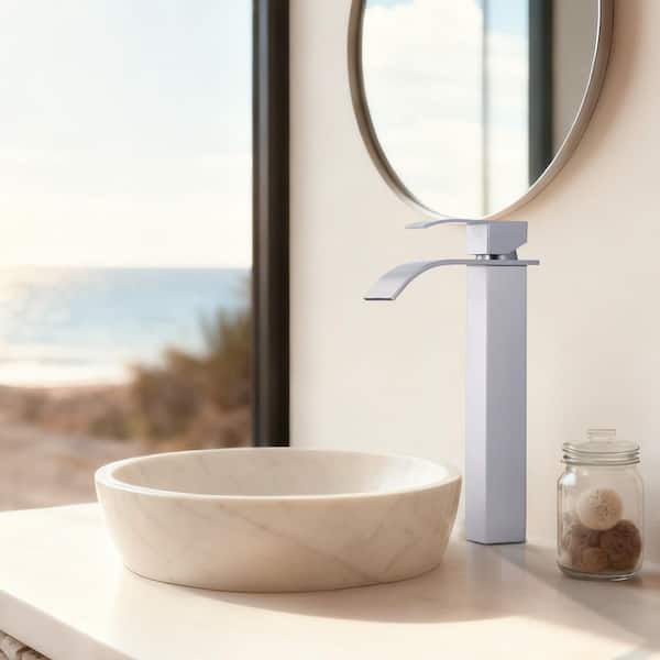 Single Handle Waterfall Single Hole Bathroom Faucet with Drain Kit Included in Brushed Nickel