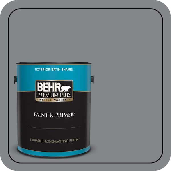 BEHR PREMIUM PLUS 1 gal. #N500-5 Magnetic Gray color Satin Enamel Exterior Paint & Primer