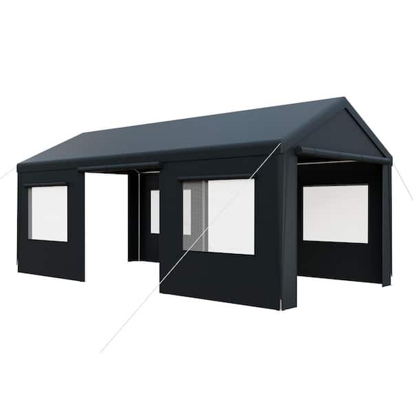 13 ft. x 20 ft. Heavy-Duty Portable Carport with Roll-Up Windows, Removable Sidewalls, Waterproof & UV-Resistant Canopy