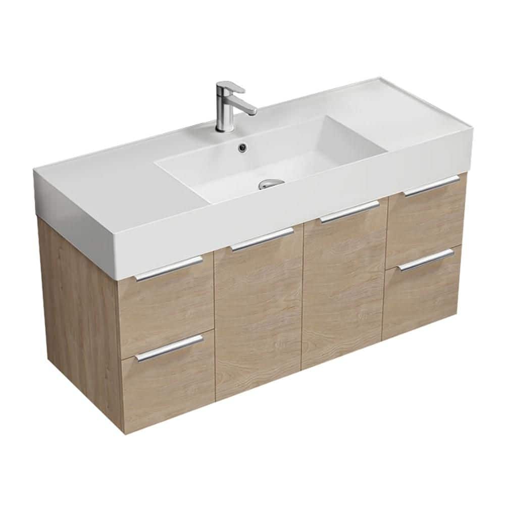 Derin 47.6 in. Modern Freestanding Bath Vanity in Brown Oak with White Ceramic Top price history on PriceWatchPro