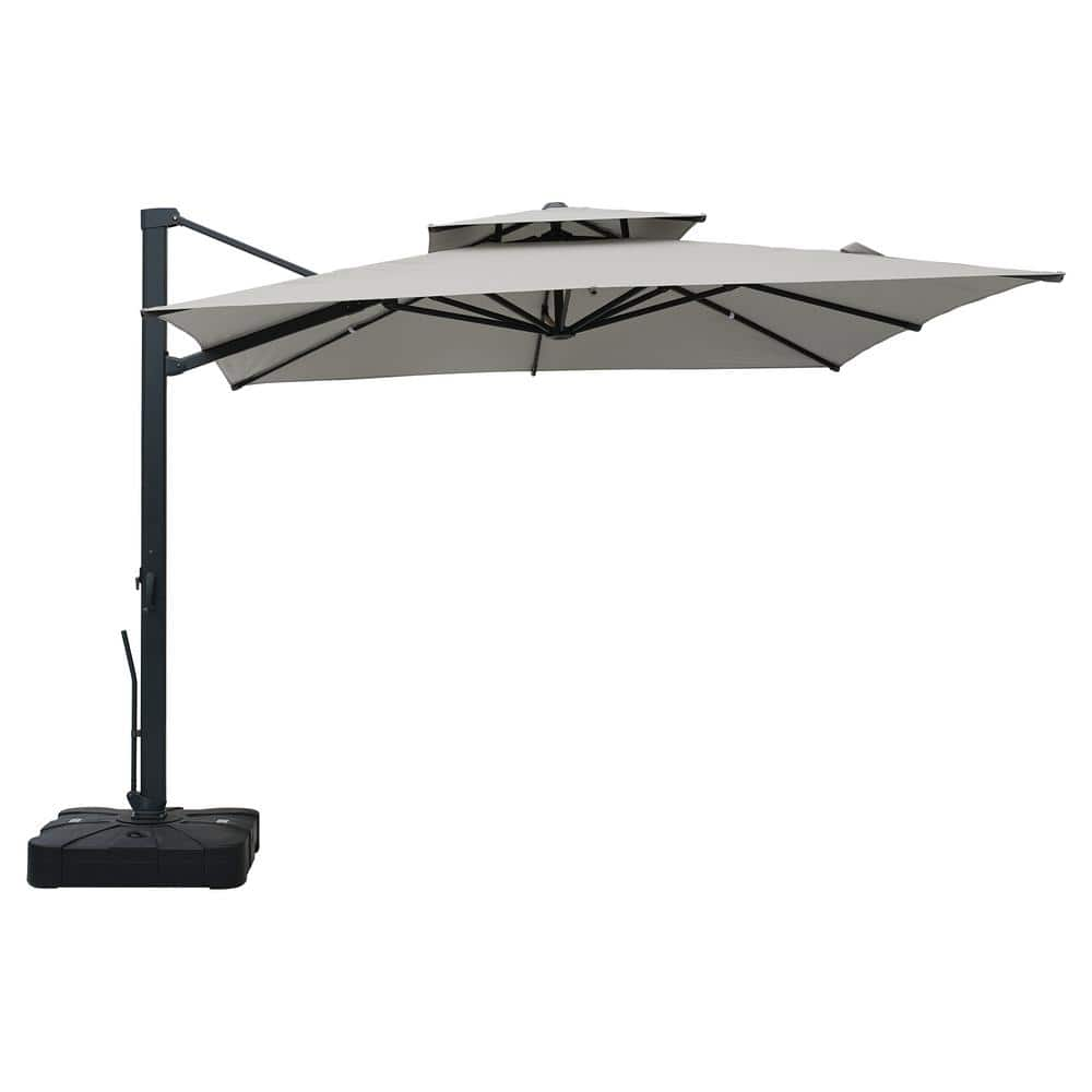 10 ft. x 10 ft. Double Top Cantilever Umbrella Market Umbrella Patio Umbrella with Base in Gray -  Clihome, CLMYD1010GYB