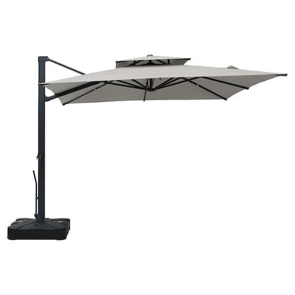 Clihome 10 ft. x 10 ft. Double Top Cantilever Umbrella Market Umbrella Patio Umbrella with Base in Gray