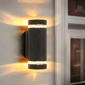 Pascale 2-Light 10.3 in. Modern Black Linear Cylinder Waterproof Outdoor Hardwired Wall Lantern Sconce