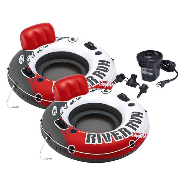 Intex River Run 1, 53 in. Inflatable Floating Tube, Red (2-Pack) and Electric Air Pump
