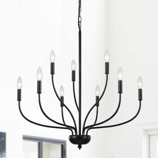 9-Light Modern Farmhouse Black Chandelier Classic Candlestick Dining Room Pendant Light