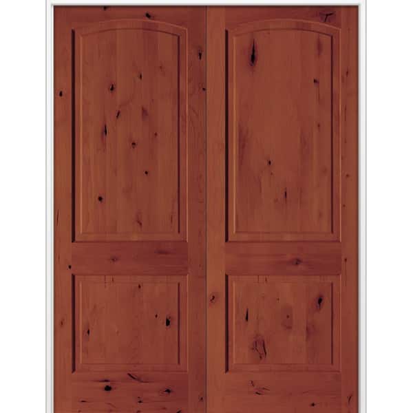 Krosswood Doors 72 in. x 96 in. Rustic 2-Panel Arch Top Universal Amaretto Stain Knotty Alder Wood Double Prehung Interior Door