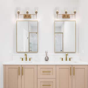 21.5 in. Modern Farmhouse Bathroom Vanity Light, 3-Light Contemporary Gold Wall Sconces with Bell Seeded Glass Shades