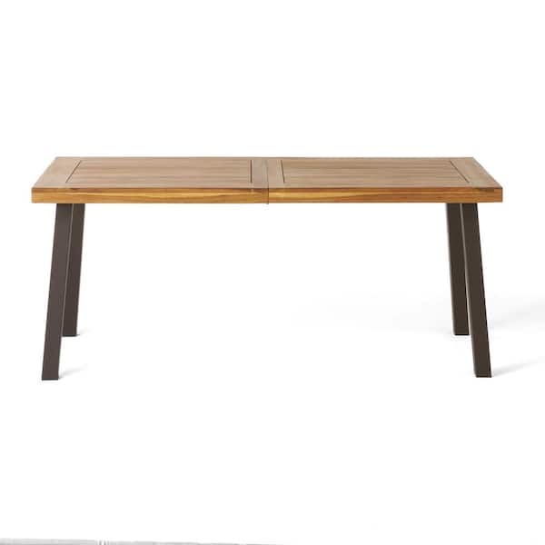 Unbranded Acacia Wood Outdoor Dining Table with Metal Legs for Patio, Garden, Backyard, Brown and Grey