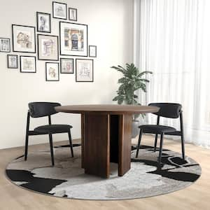 Kairi 47.2 in. Japandi Style Solid Wood 4-Leg Round Dining Table in Walnut Seats-6