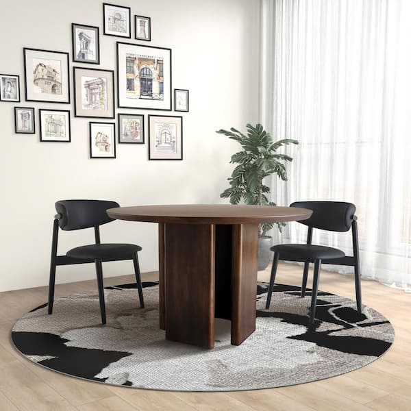 Ashcroft Furniture Co Kairi 47.2 in. Japandi Style Solid Wood 4-Leg Round Dining Table in Walnut Seats-6