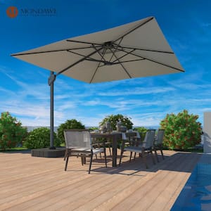 10 ft. Square Aluminum 360-Degree Rotation Cantilever Outdoor Patio Umbrella with Cross Base in Gray for Garden Balcony