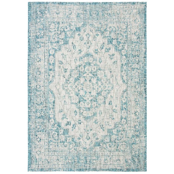 Courtyard Gray/Blue 7 ft. x 10 ft. Geometric Indoor/Outdoor Patio  Area Rug