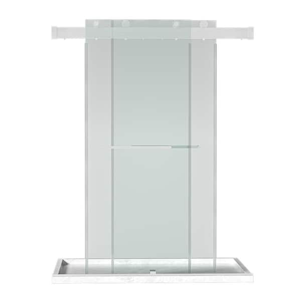 EPOWP 72 in. W x 76 in. H Double Sliding Frameless Shower Door in Brushed Nickel Finish with Clear Glass