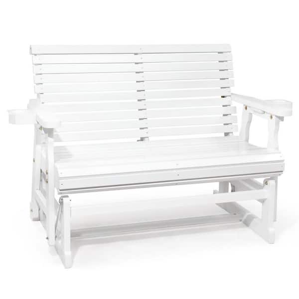 2-Person White Wood Outdoor Glider