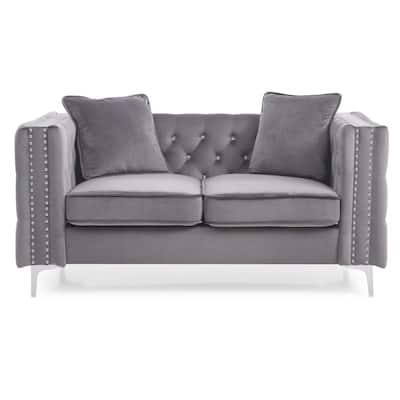 Paige 63 in. Square Arm Velvet Rectangle Tufted Straight Sofa in Gray