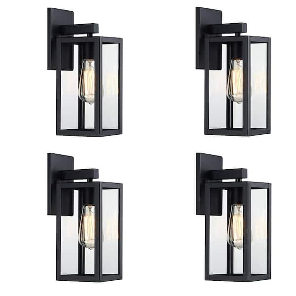 Hukoro Martin 13 in. 1-Light Matte Black Outdoor Hardwired Wall Lantern Sconces with No Bulbs Included (4-Pack)