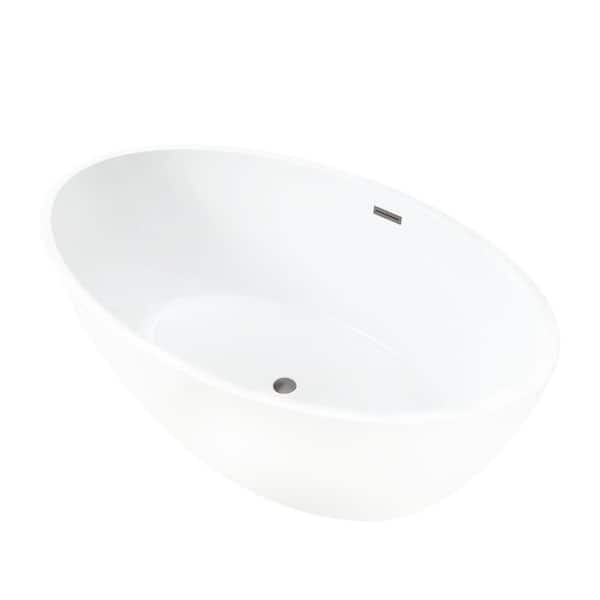 Vanity Art Amiens 69 in. x 40 in. Acrylic Flatbottom Freestanding Soaking Bathtub with Center Drain in White/Brushed Nickel