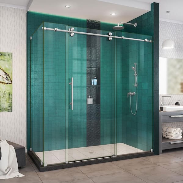 DreamLine Enigma-XO 68 -3/8 to 72 -3/8 in. W x 76 in. H Fully Frameless Sliding Shower Enclosure in Brushed Stainless Steel