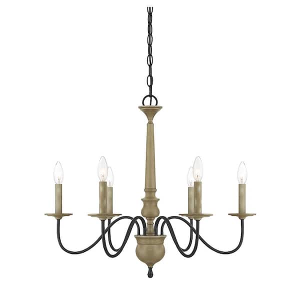Savoy House 27 in. W x 23 in. H 6-Light Distressed Wood Chandelier with Curved Arms