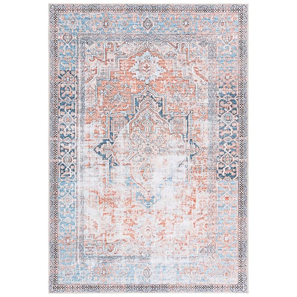 Orlando 4 ft. x 6 ft. Orange/Blue Distressed Ornate Washable Area Rug