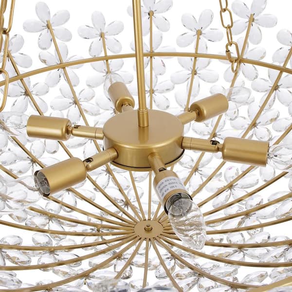 HUOKU Ccrystal 6-Light 28.7 in.W Gold Modern Flower Basket Flower