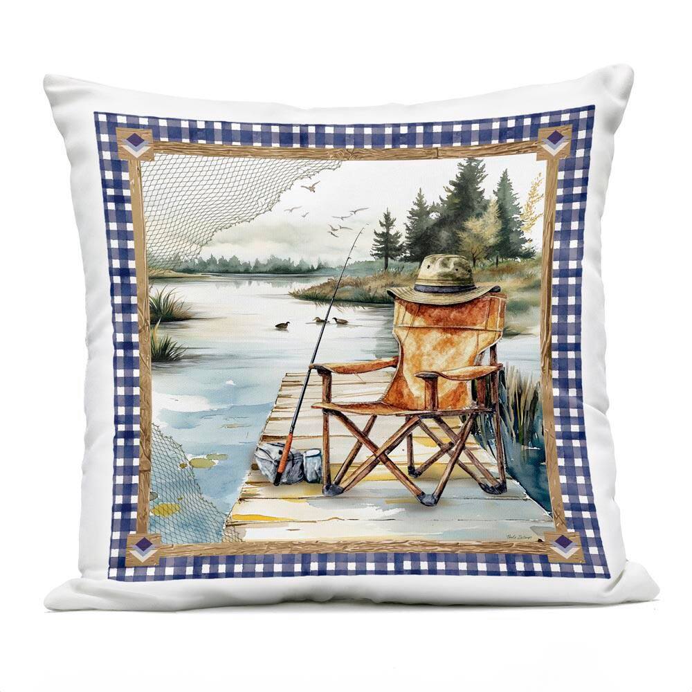 Fishing Chair on Dock Blue Square Outdoor Throw Pillow price history on PriceWatchPro