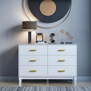 White Wooden Accent Storage Cabinet, Dresser, Chest, Vanity, with 6 Large Drawers, for Bedroom, Livingroom