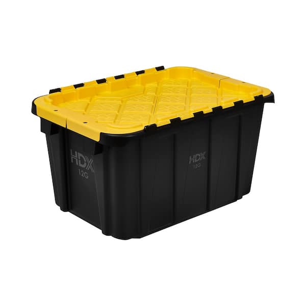 HDX 12 Gal. Tough Storage Flip Top Tote in Black with Yellow Lid
