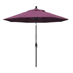 9 ft. Matted Black Aluminum Collar Tilt Crank Lift Market Patio Umbrella in Iris Sunbrella