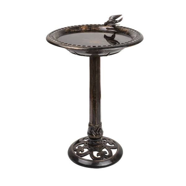Alpine Corporation 27 in. Tall Outdoor Antique Style Bronze Birdbath Bowl with Bird Figurine