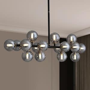 40 in. Black and Smoked Chandelier Mid-century Contemporary Living Room Black Pendant Light Fixtures