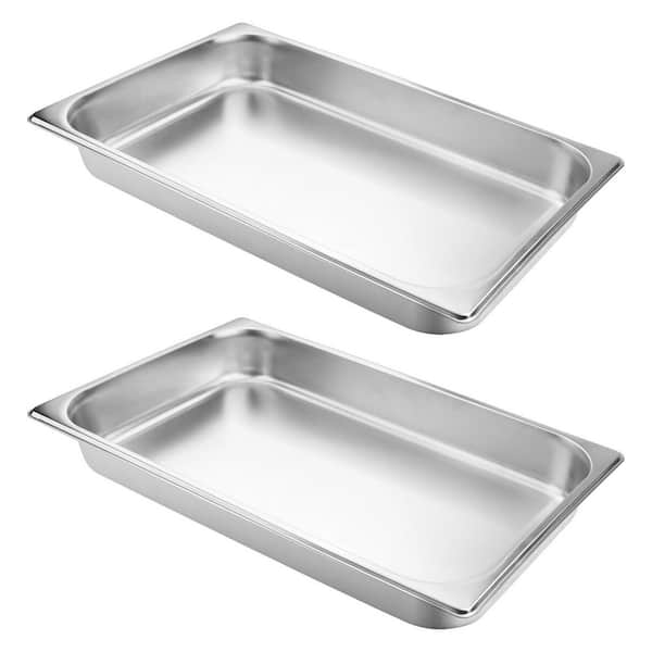 2 Pack Hotel Pans, 2.5" Deep, Anti-Jamming, Commercial Stainless Steel Serving Trays Steam Table & Catering Food Pans