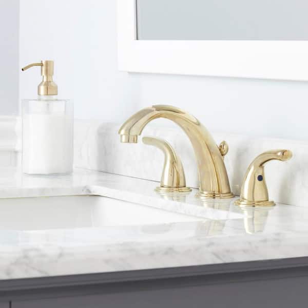 Builders 8 in. Widespread Double-Handle High-Arc Bathroom Faucet in Polished Brass