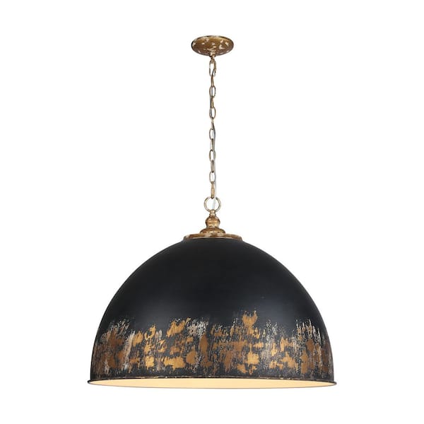 Alison 21.25 in. 8 Light Vintage Gold Pendant Light with Weathered Black Iron Shade