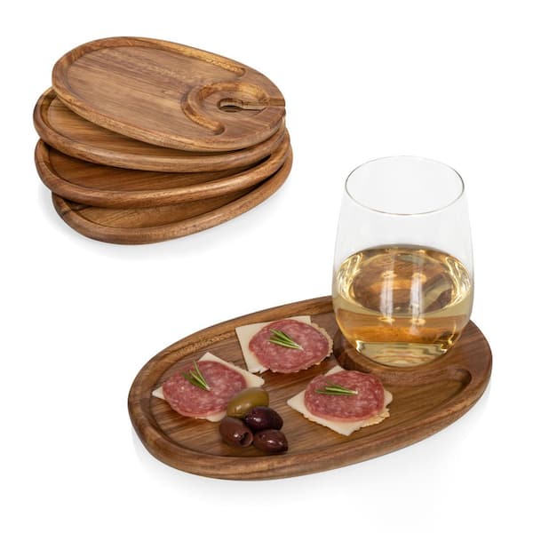 Wine Appetizer Plates - 9 in. Rustic Acacia Medium Brown Wood Cheese Boards