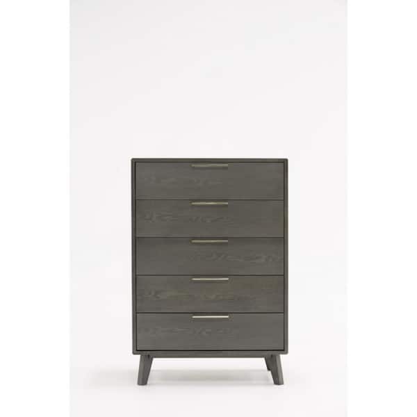 HomeRoots Valerie Gray 5 Drawers 30 in Chest of Drawers