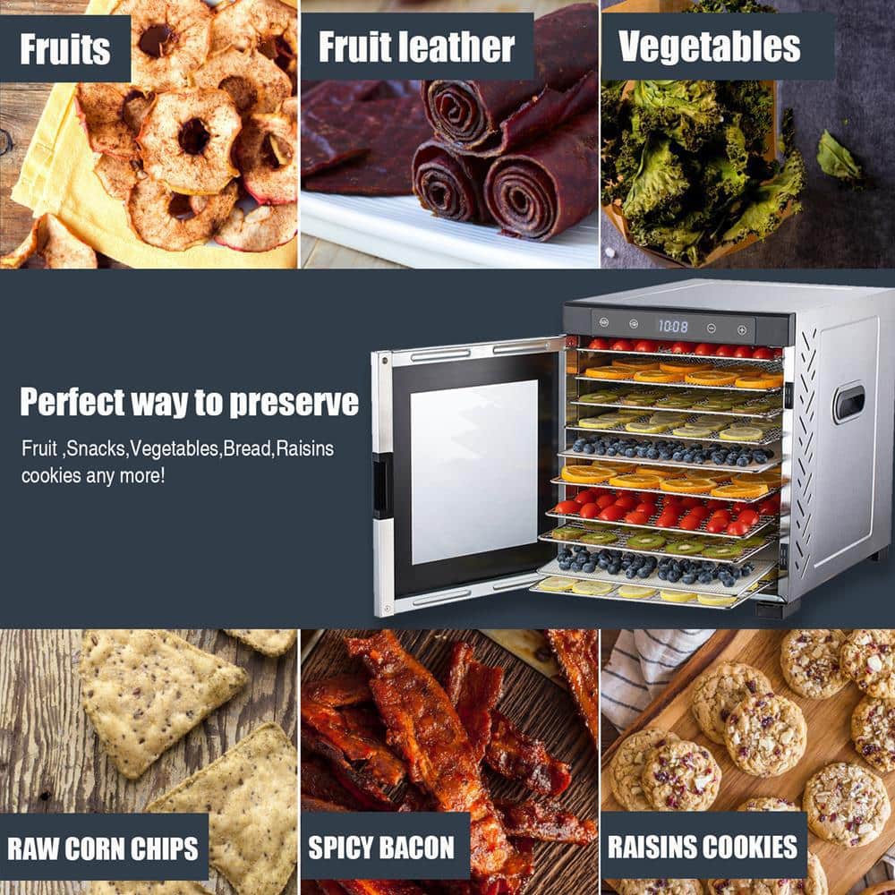 NutriChef 900-Watt Stainless Steel Food Dehydrator with Digital Timer