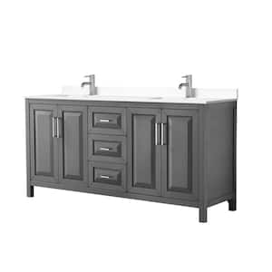 Daria 72in.Wx22 in.D Double Vanity in Dark Gray with Cultured Marble Vanity Top in White with White Basins