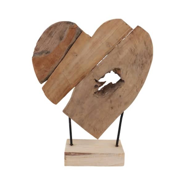 Brown 16 in. x 20 in. Teak Wood Root Heart on Stand