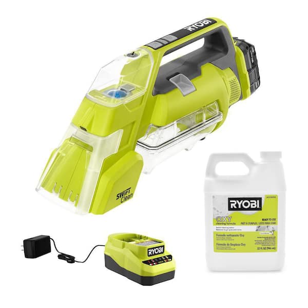 RYOBI ONE+ 18V Cordless SWIFTClean Spot Cleaner Kit with  2.0 Ah Battery, Charger, 32 oz. OXY Floor Cleaning Solution
